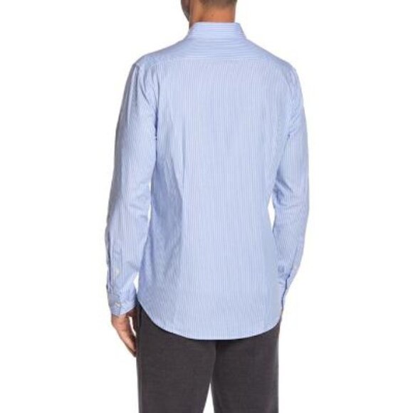 Michael Kors Mens Blue Striped Collared Button Down Dress Shirt Sz M New - Picture 2 of 9